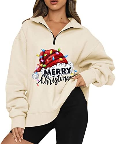 Божиќни кошули на Xiloccer за жени женски Божиќ печати преголем половина поштенски пуловер долг ракав џемпер четвртина симпатична
