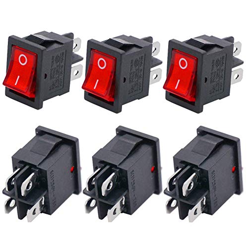 Twidec/6PCS Rocker Switch AC 6A/125V 10A/250V DPST 4 пинови 2 Позиција Вклучено/Исклучено Црвена LED светло осветлена осветлена менувач на