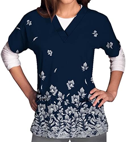 Струже За Жени Плус Големина Блуза Со Кратки Ракави В-Врат Печатени Медицински Сестри Униформа Летни Маици Блузи За Чистење