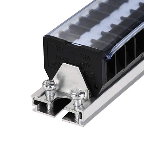 Uxcell Barrier Terminal Strip Block 20 позиции 660V 15A двојни редови DIN Rail Base Connect Connector With Cover со капакот