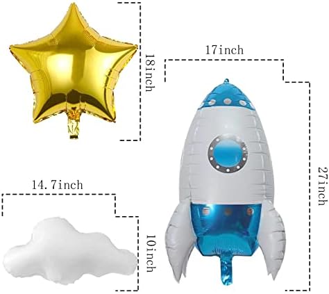 Bieufbji 24-инчни ракетни алуминиумски фолија балони 4D надувување ракетен балон Надворешен вселенски партиски украси за бебешки туш роденденски