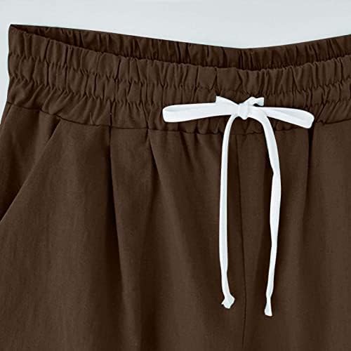 Ilugu жени летни памучни постелнини панталони плус големина високи половини шорцеви кои лежат тренингот на плажа џеб салон пет точки панталони