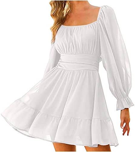 Гроздобер летен фустан за жени Regence Square Reck Ruffle Долг ракав y2k Отворен грб шифонски венчален фустан за гости
