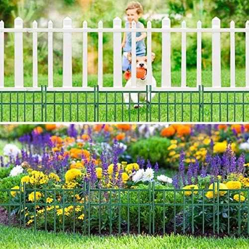 Fentивотна бариера ограда 10,5ft × 32in, 10 пакувања зелена без копачка ограда за куче, декорација на горниот дел од оградата, двојна употреба,