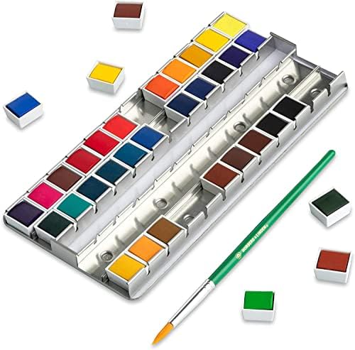 Палета на акварел Палета Норберг и Линден LG сет на боја на боја на вода - 36 бои на половина тави, подлога за хартија од 12 листови,