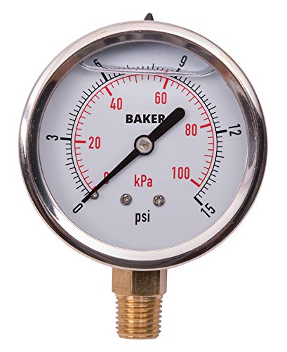 Бејкер AVNC-15P мерач на притисок, 0 до 15 psi