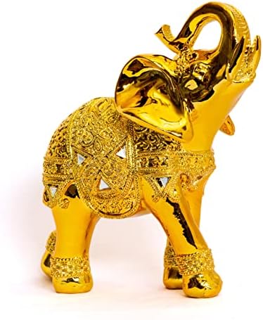 Далакс- 8 ”златна боја Елегантна статуа на слонови со трупот свртена нагоре колекционерско богатство среќа фигура, совршена за украси