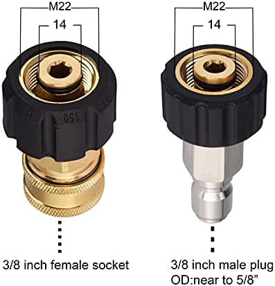 M Сет за адаптер за црево за миење на притисок на мешавина, M22 до 3/8 Брзо поврзување за црево за миење на електрична енергија, 5000 psi