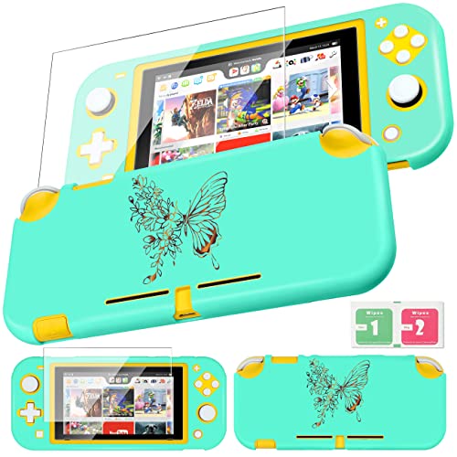 Uppuppy се натпреварува со Switch Lite Case Case со заштитник на екранот за момчиња девојки зелен симпатичен лик цртан филм Kawaii