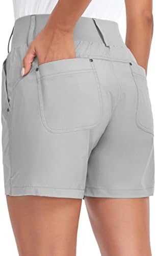 Shortsенски шорцеви за пешачење за голф Брзи суви 5 инчи високи шорцеви за истегнување на половината со џебови лесни за жени случајно