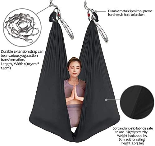 Aerial Yoga Hammock L: 5M W: 2,8M 5,5 јарди Aerial Pilates Silk Yoga Swing Set со 2000 IBS оптоварување вклучуваат синџир на маргаритки, водич