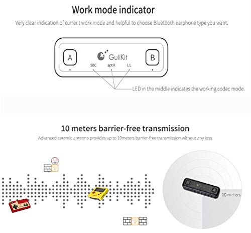 Gulikit Bluetooth адаптер компатибилен за Nintendo Switch & Lite, PS4/PC, Поддршка за гласовен разговор во играта w/aptx ниска латентност