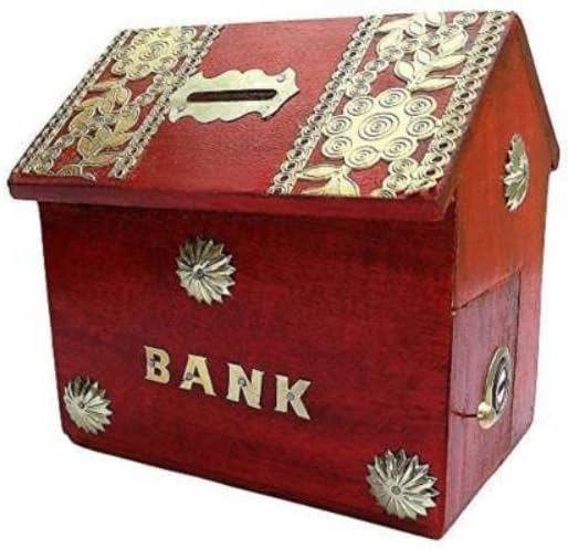 Ајаат претпријатија дрвени кутии во форма на колиба во форма на дрвени пари со кутија за кутии за монети за заклучување на свињи