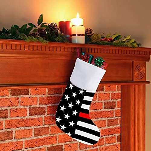Пожарникар Црвена линија знаме Божиќно висечки порибување симпатична санта чорап за украси за Божиќни украси украси подароци