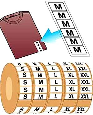 Завиткајте го комплетот за етикета со големина - вклучува 1 ролна секоја од S, M, L, XL и XXL - 500 етикети по ролна