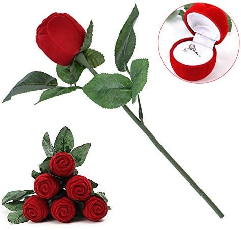 Кутија за прстенест црвена роза, кутија за накит во форма на црвена роза, романтичен предлог, прстен за прстен за ангажман свадба Ден на вineубените