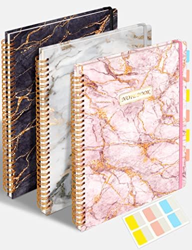 Sunee 3 Pack Spiral Journal/Тетратки - Списанија за работа, голема мермерна спирална тетратка тврд портал со џеб, хартија со дебелина од 100gsm,