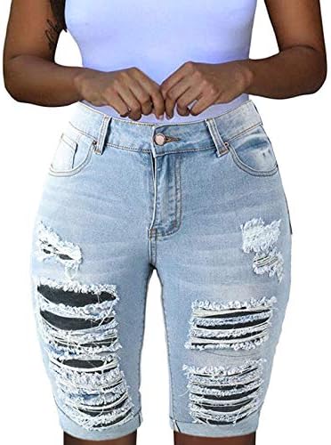 Женски случајни средни тексас тексас модни женски џеб цврсти фармерки тексас панталони женски дупка долни обични шорцеви