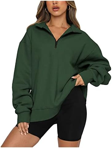 Qiribati Women Half Zipper Sweatshirt преголема долга ракав пулвер врвови цврст скокач во боја