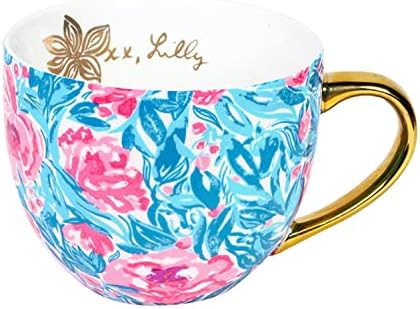 Лили Пулицер 12 унца цветни керамички кафе или чаша чај, симпатична кригла со златна рачка и кутија за подароци, мојата мала бож