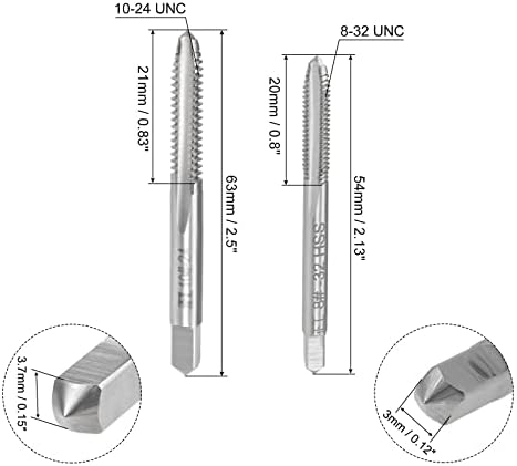 Machine Uxcell Tap 10-24 8-32 UNC Thread 2B класа 3 флејти челик со голема брзина 10 парчиња