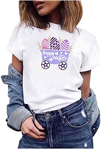 Смешно зајаче среќни Велигденски кошули за жени лабави лесни лекови за одмор маички o-вратот за кратки ракави графички маички врвови