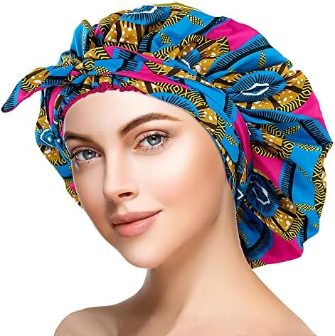 Сатенска хауба за жени свилена хауба за кадрава, хауба за коса за црни жени африкански печати за печатење на глава за долги плетенки за коса