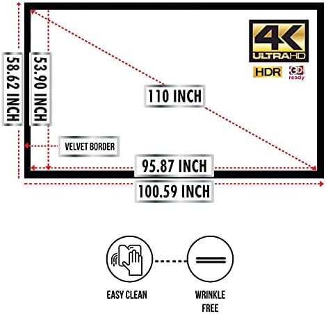 Делукс екрани 110 инчи 4K/8K Ultra HDR UHD екран на проектор - Активен 3D подготвен - 6 парче фиксна рамка за проекција на рамка ПВЦ мат бела