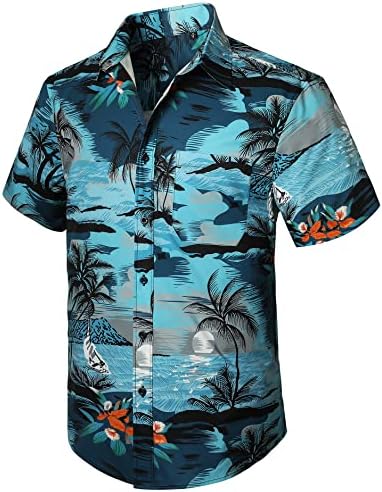 Машки Хавајски Кошули Кратки Ракави Лето Обични Тропски Кошули Цветни Копчиња Надолу Одмор Плажа Алоха Хаваи Кошула