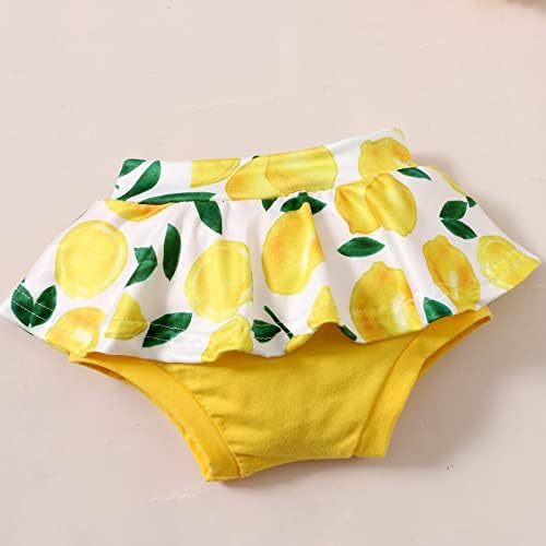 Haokaini новороденче новороденче девојчиња летни облеки со кратки ракави овошје ромпер долго разгорени панталони лубеница од лимон облеки