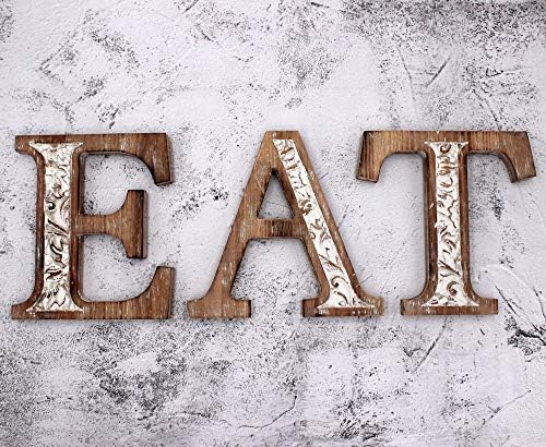 Wartter Farmhouse Kitchen Eat Sign, Wallид поставен декоративни дрвени букви со врежани обрасци