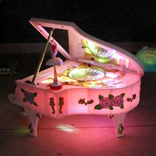 Yfqhdd розова пијано музичка кутија LED светло музичка кутија за накит ротирачки балет девојки музичка кутија роза музичка кутија