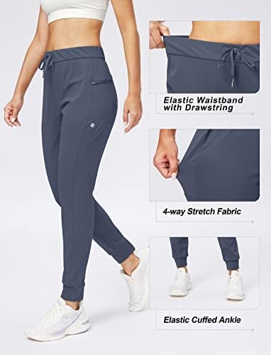 G Постепени женски џогери панталони со џебови со патенти се протегаат со затегнати атлетски џогери за жени салон, џогирање, тренингот