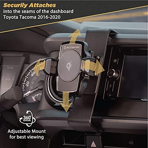 Scosche PCWDQTA03 Proclip Dash Mount со QI Charger компатибилен со до 2021 Toyota Tacoma