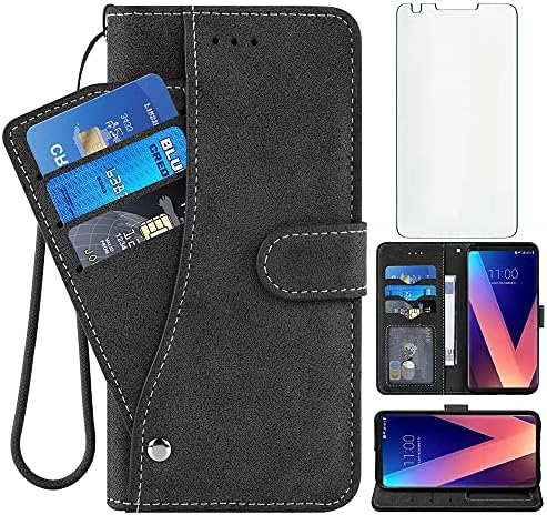 Компатибилен СО LG V35 ThinQ V30 Плус Паричник Случај И Калено Стакло Заштитник На Екранот Флип Капак Држач За Кредитни Картички Мобилни