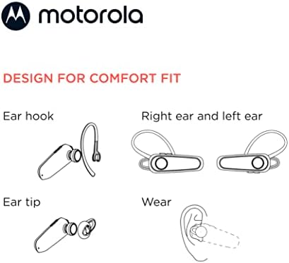 Motorola Bluetooth Earpiece HK125 во уво безжични моно слушалки за јасни говорни повици - лесен, удобен дизајн - 6,5 часа време за разговор, компатибилна