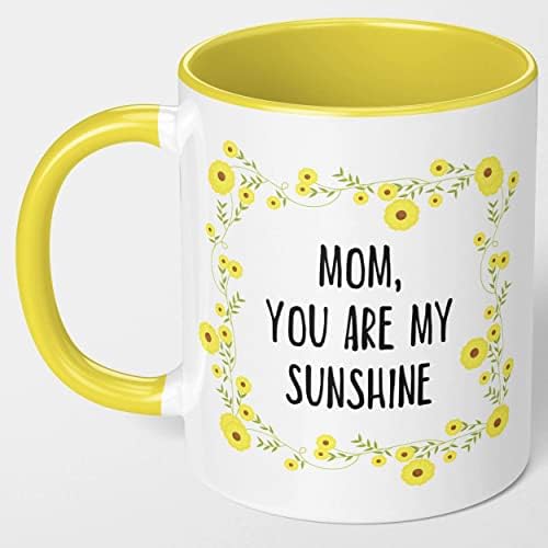 Мамо Ти Си Моето Сонце-Чаша За Чај За Кафе За Денот На Мајката. Од Син, Ќерка. Сончево Жолта Цветна Кригла За Мама. Те Сакам Подарок.