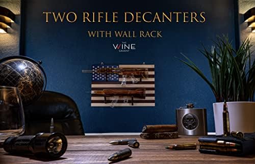 2 Пиштол Виски Декантери Постави АР15 И АК47 Пиштол Декантер 1000мл Американски Знаме Ѕид Решетката Од Страна На Вино Савант - Ветеран Подароци,