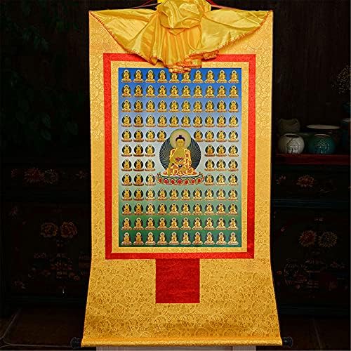 Gandhanra 100 Shakyamuni, Tibetan Thangka Sainting Art, будистичка брокада на Танга, таписерија на Буда со свиток