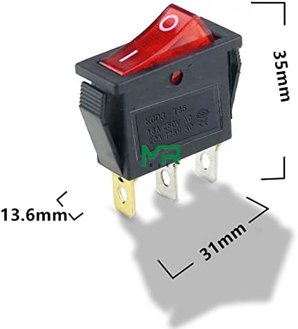 Makee KCD3 Rocker Switch Onf-Off 2 Позиција 3 Пин Електрична опрема со прекинувач за светло напојување 16A 250VAC/20A 125VAC 35mm*31mm*14mm