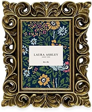 Лора Ешли 2x3 Светло сино w/злато гроздобер инспирирана смола за смола Дизајн на слика со тенка граница, хоризонтална и вертикална