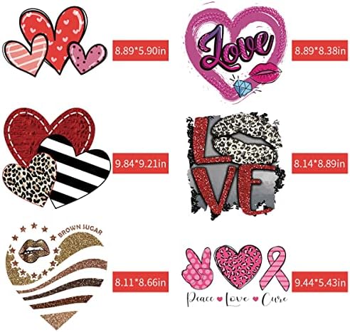 Love Heart Heart Transfer Vinyl HTV Ironелезо на налепници за маици за вineубените ден железни закрпи црно црвено розови сјајни срцеви апликации со усни бакнеж писмо леопард дизајн DIY