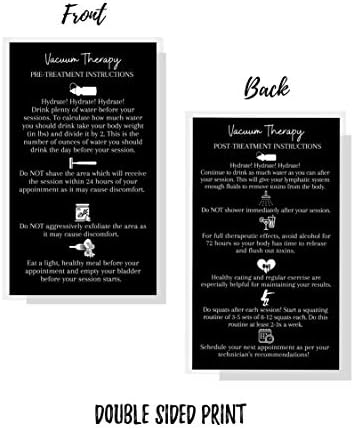 Вакуумска Терапија Пред-Пост-Инструкциски Картички За Третман | 50 Пакувања | 2х3, 5 Инчи Големина На Визит-Картичка | Црна Со Бел Дизајн