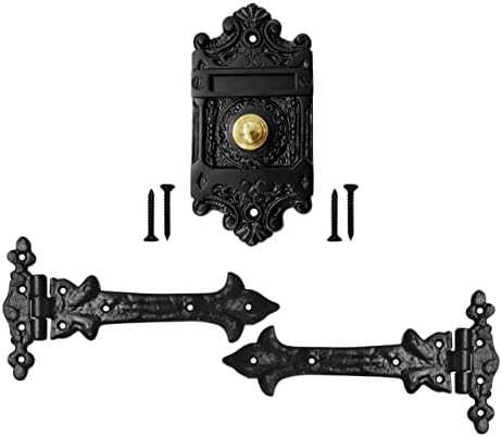 Копче за врата на Акатва со сет на шарки Т - 2 парчиња порта шарки за дрвени огради Тешка должност - копче за притискање на bellвончето - копче на вратата на вратата - шар