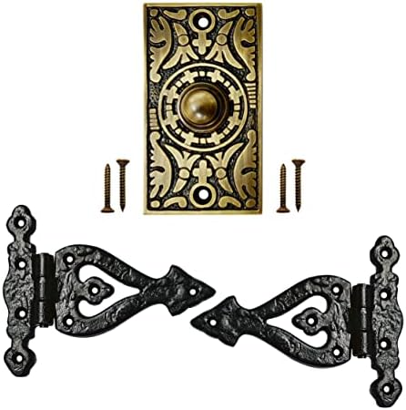 Копче за врата на Акатва со сет на шарки Т - 2 парчиња порта шарки за дрвени огради Тешка должност - копче за притискање на bellвончето - копче на вратата на вратата - шар
