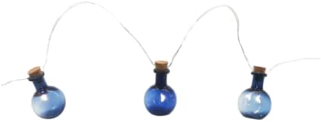 Гламско сино шише на Пем со LED светла за плута за теми на плажа ги прикажува наутичките тематски светла Шимер 12-КТ. Икони крајбрежни светлосни нишки