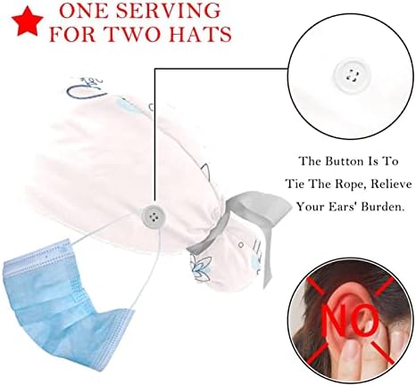 2 парчиња хирургија капа со џемпер со џемпер со дишења со дишења со долга коса прилагодлива медицинска сестра за чистење капаци на жирли