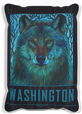 Вашингтон зимски волк платно фрла перница за кауч или тросед дома и канцеларија од нафта сликарство од уметникот Кари Лер 13 x 19.