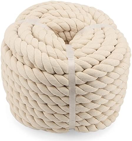Лексинин 65 стапки x 1 инчен памучен кабел, 25мм беж природно јаже со макраме, меко изопачено памучно јаже за занаети, спортски затегнување