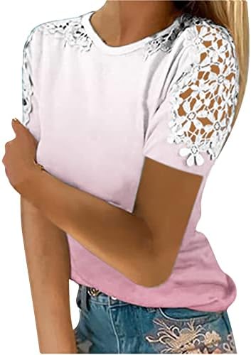 Letterенски летни врвови 2023 мода печатена маица чипка кратки ракави блуза околу вратот Обични врвови
